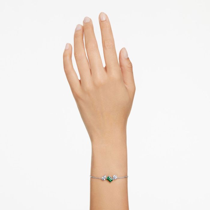 Mesmera Bracelet, Mixed Cuts, Green, Rhodium Plated , Swarovski
