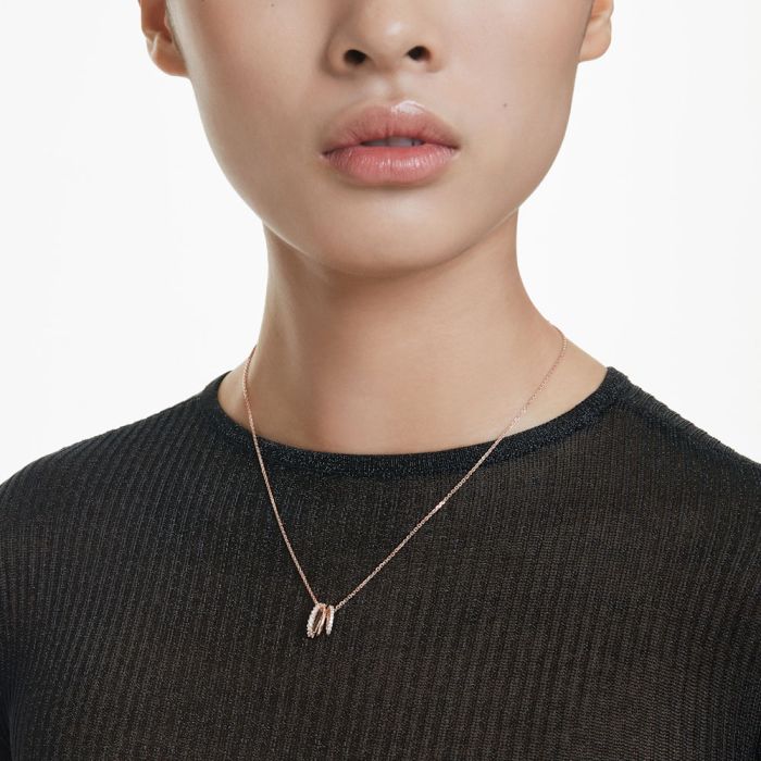Hyperbola Pendant, Mixed Cuts, White, Rose Gold-Tone Plated
