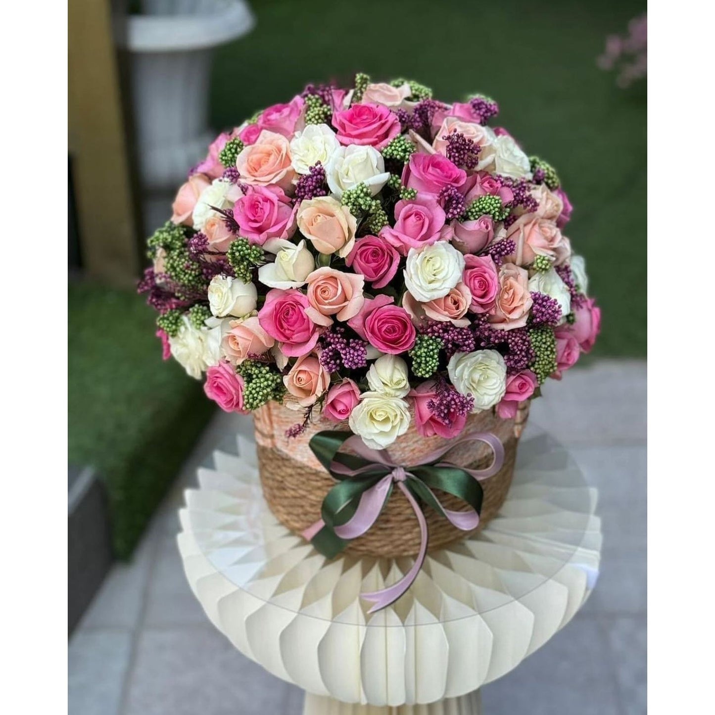 Colorful flowers in a basket