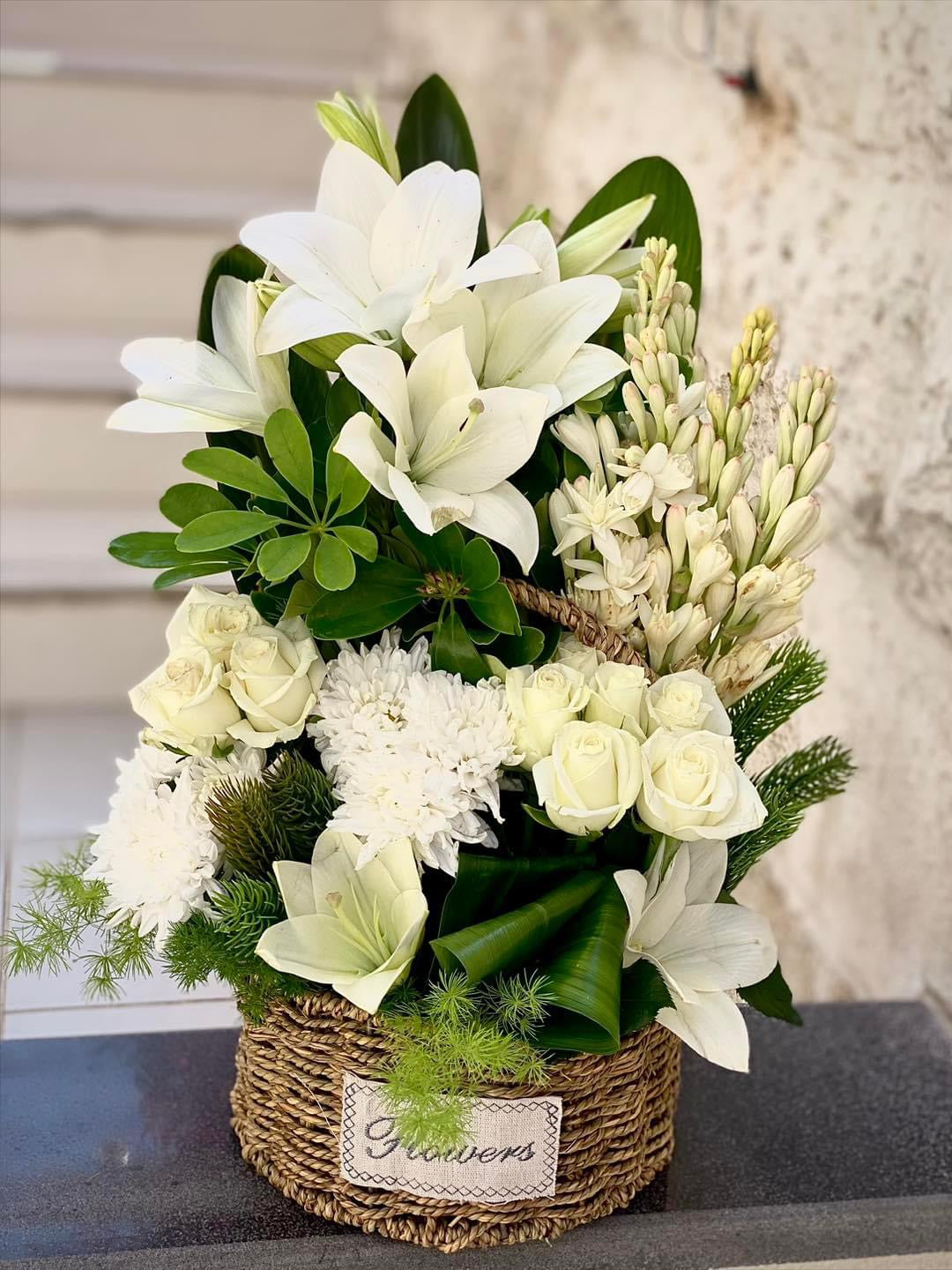 White flowers basket