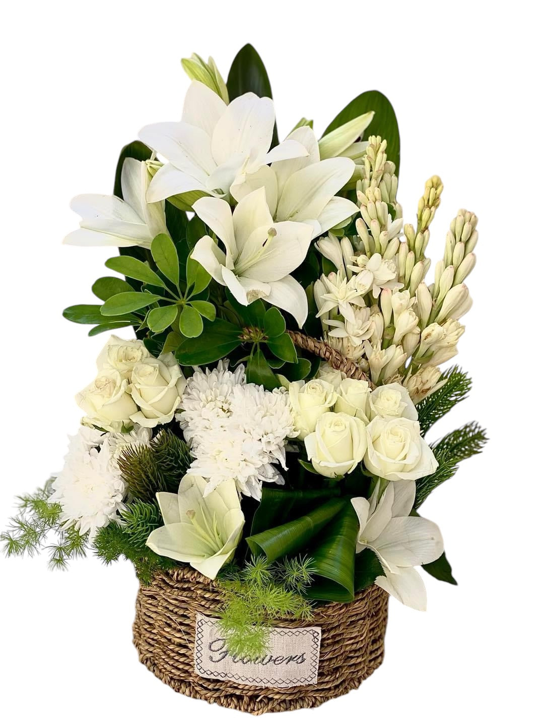 White flowers basket