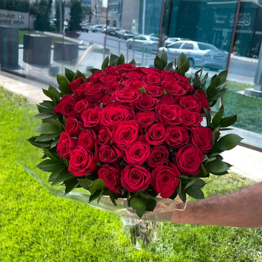 Elegant bouquet of 70 red roses
