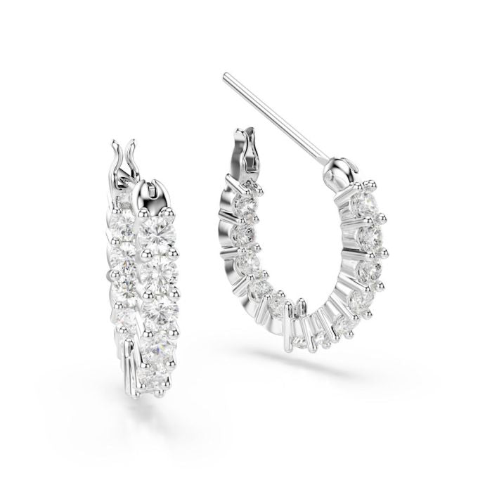 Swarovski Vittore Hoop Earrings, Round Cut, White, Rhodium Plated