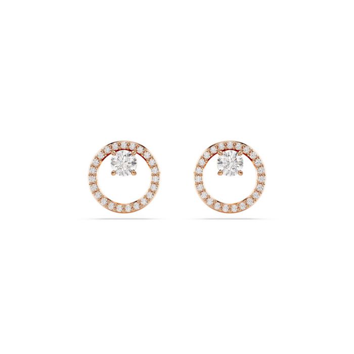 Swarovski Constella Stud Earrings, Round Cut, White, Rose Gold-Tone Plated