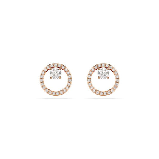 Swarovski Constella Stud Earrings, Round Cut, White, Rose Gold-Tone Plated