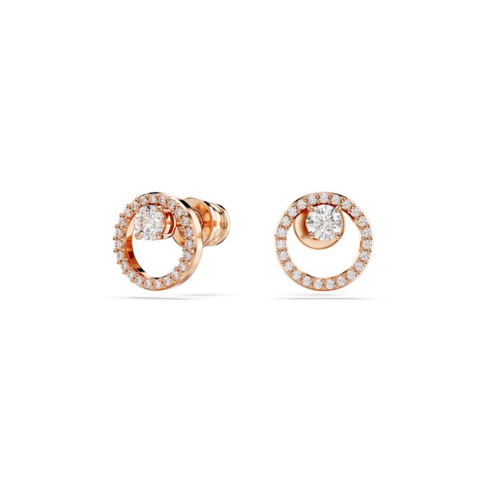 Swarovski Constella Stud Earrings, Round Cut, White, Rose Gold-Tone Plated