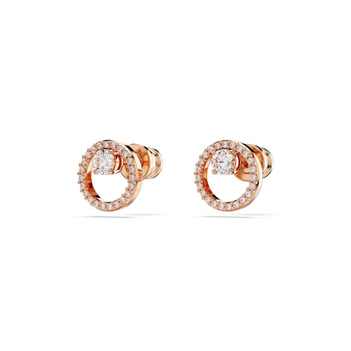 Swarovski Constella Stud Earrings, Round Cut, White, Rose Gold-Tone Plated