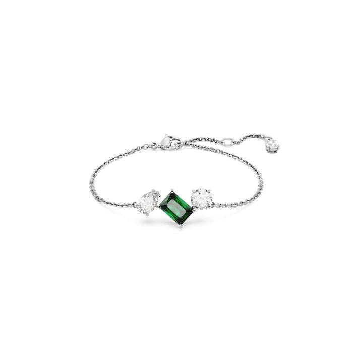 Mesmera Bracelet, Mixed Cuts, Green, Rhodium Plated , Swarovski